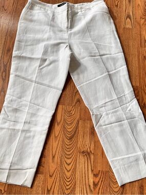 Kasper White Straight-Leg Linen-Style Trousers